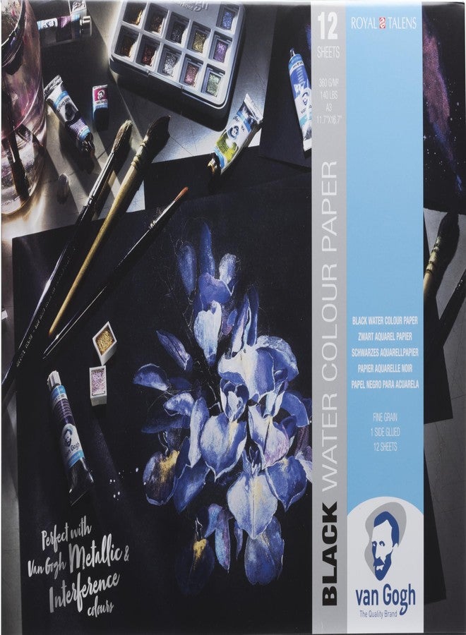 Van Gogh Watercolor Paper Pad, 140lb, Black Paper, 12 Sheets, 11.7" x 16.5" / A3 - Image 1